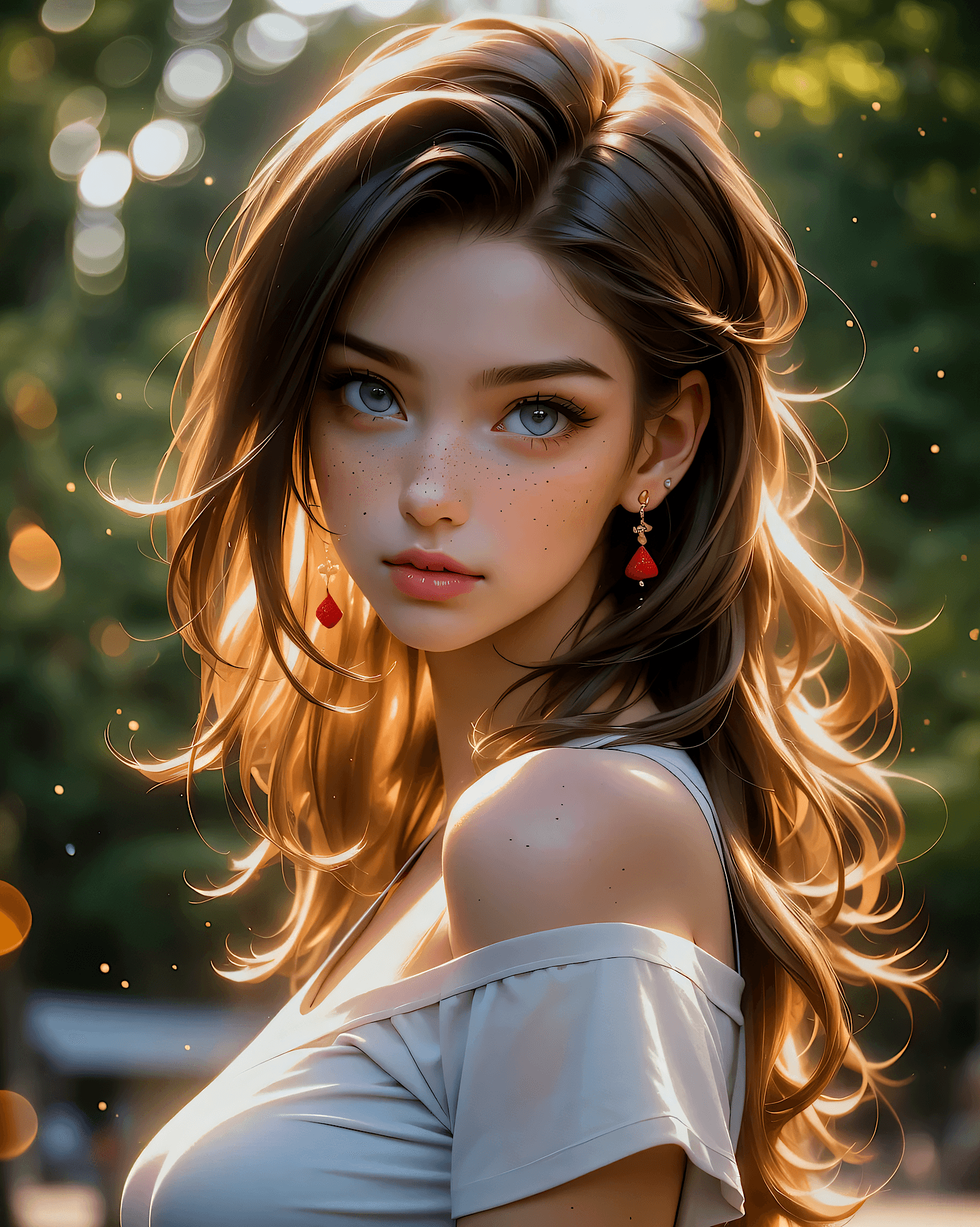 AI generated: An extremely attractive woman, (masterpiece, best quality:1.2), (solo:1.3), upper body, off shoulder...
