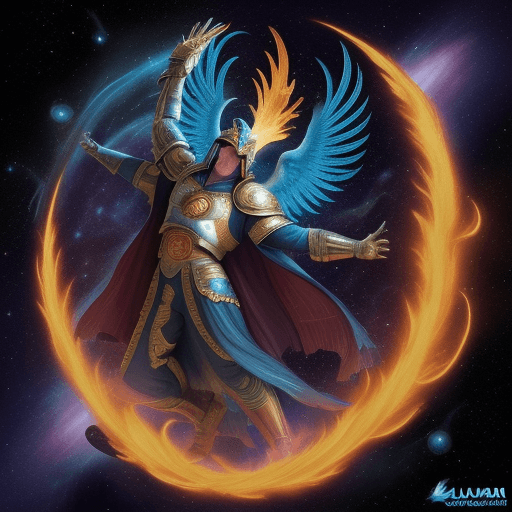 AI generated: ave fenix  en la galaxia  peleando