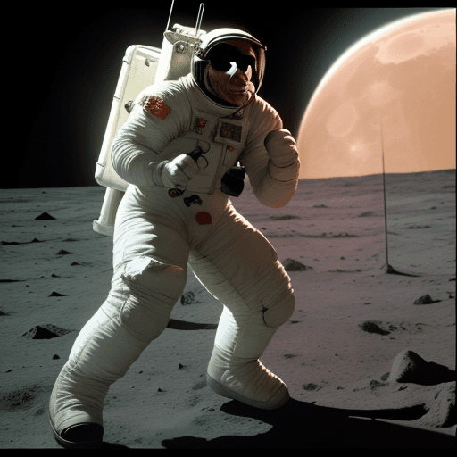 AI generated: Chuck Norris fighting with Chuck Norris on the moon without space suit