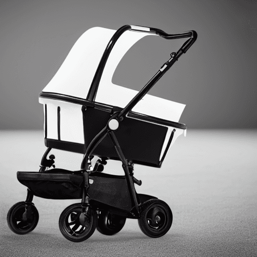 AI generated: baby stroller, high-tech, 3 wheels, white background, product shot,finely detailed, intricate design...