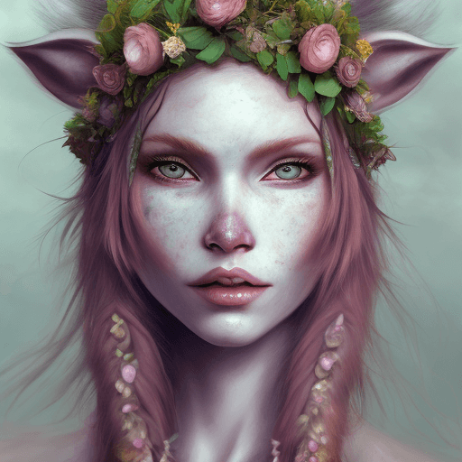 AI generated: Firbolg, portrait female, pastel colors, druid, hyper realism, high Detail, freckles, dungeons and d...