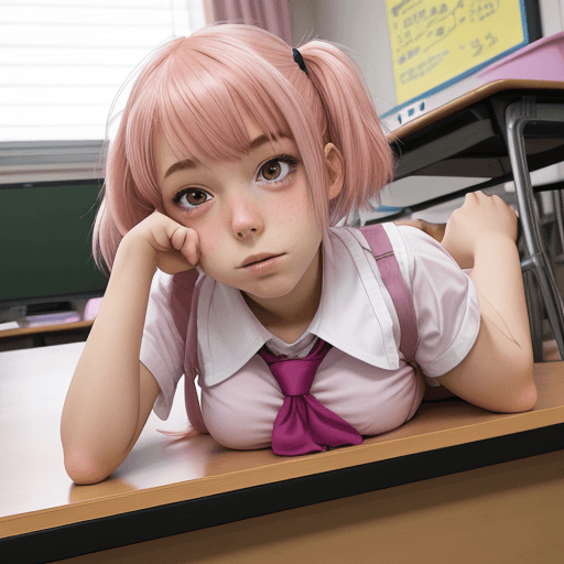 AI generated: NSFW
School girl, skirt, desk's in background, anime, boy laying down facing up, girl sitting on his...