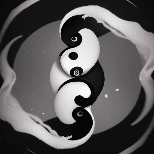 AI generated: a person became a ying yang. black paint floating through swirly white smoke. extremely detailed. wi...