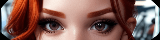 AI generated: selfie of a girl at a gym, redhead, chrome makeup. Black mascara around the eyes
