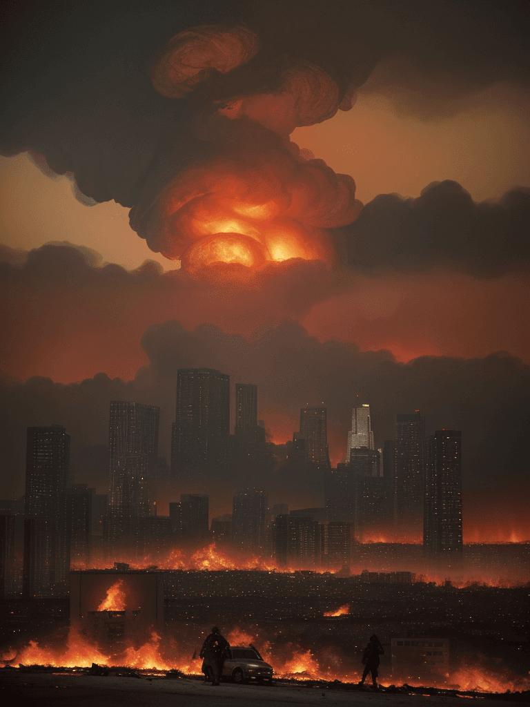 AI generated: This 70mm cinematic portrait presents a background of a desolate, post-apocalyptic landscape, with t...