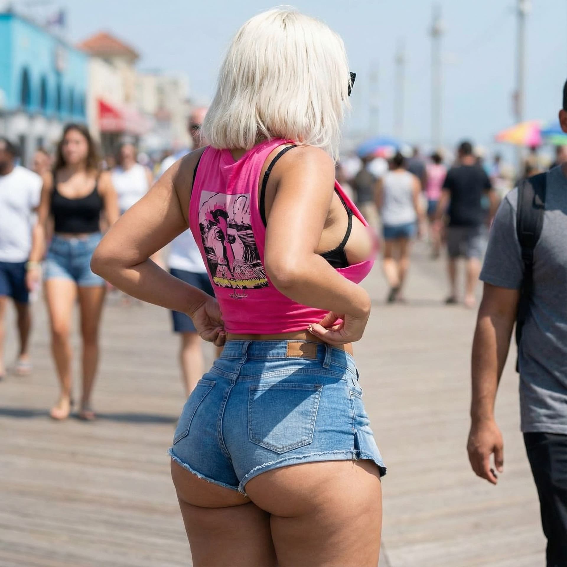 AI generated: A bimbo with her nipple out and pussy out but allow her have a fat butt