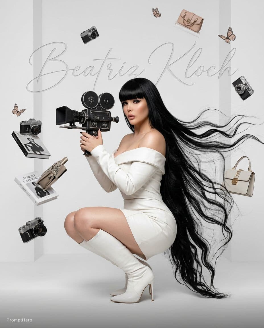 AI generated: RETRO LUXE surreal ultra-realistic fashion editorial, high-resolution 8K studio image of [the woman ...