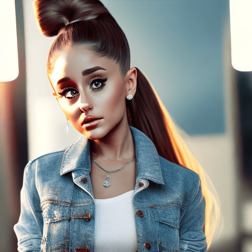 AI generated: Super-Realistic potrait of Ariana Grande standing at photoshoot location, worn a detailed texture ch...