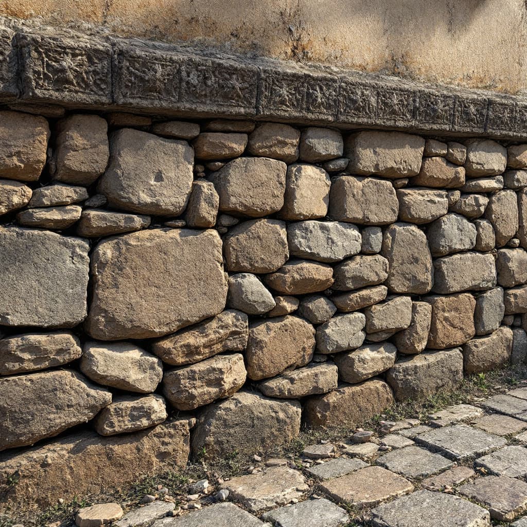 AI generated: a realistic detailed  image of irregular brown Ottoman-era stone slate block, perfect neat mortar fi...