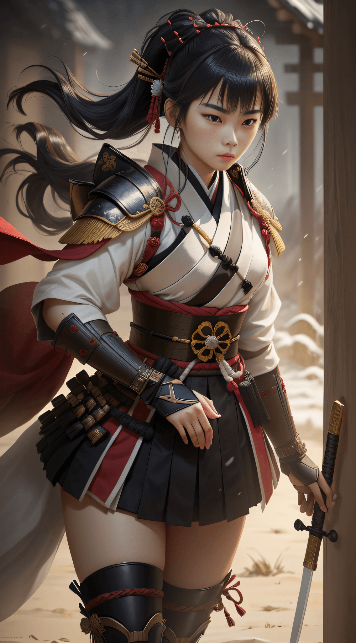 AI generated: Amidst an era of political turmoil and rival clans vying for power, a female samurai, disguised as a...