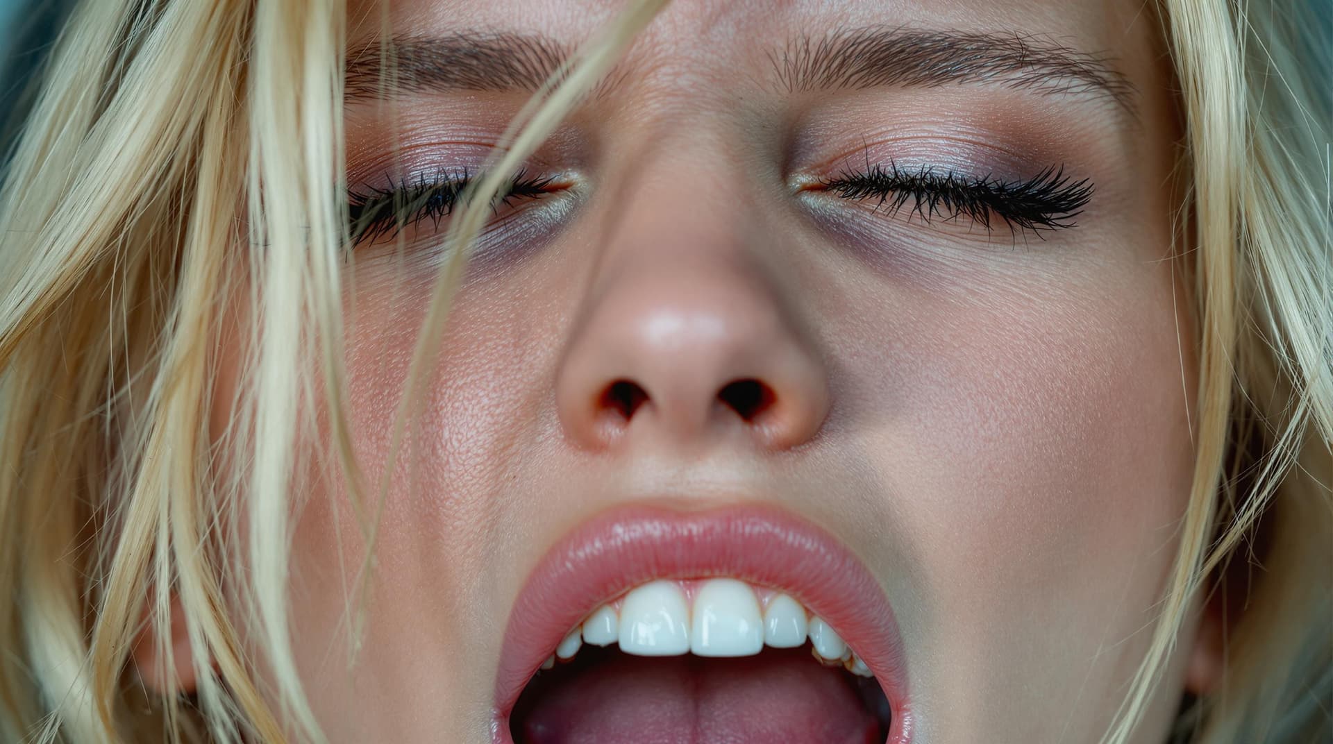 AI generated: Hyper-realistic erotic photography, extreme close-up of her head only.
Beautiful college model, blon...