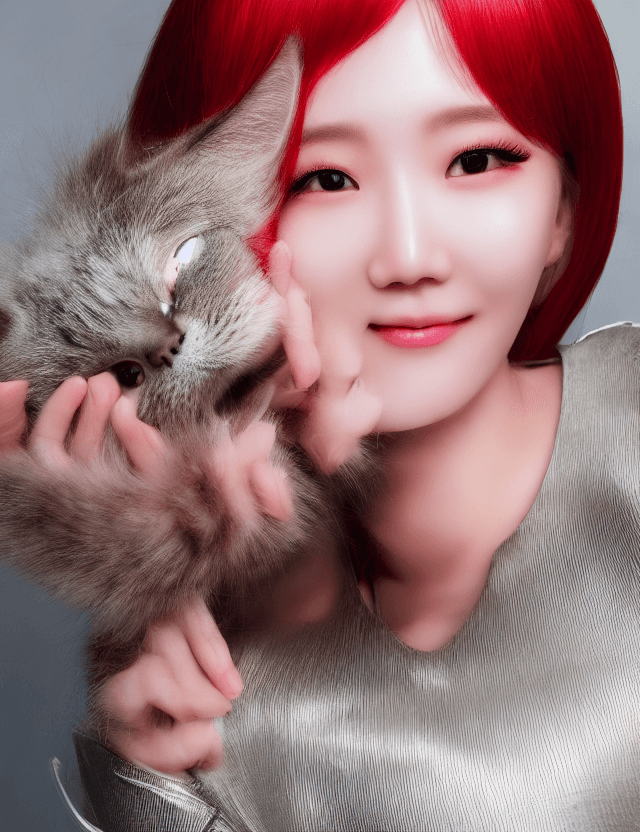 AI generated: Photo of a ultra realistic face, High resolution photography, 1 Korean female idol  red latex suit, ...