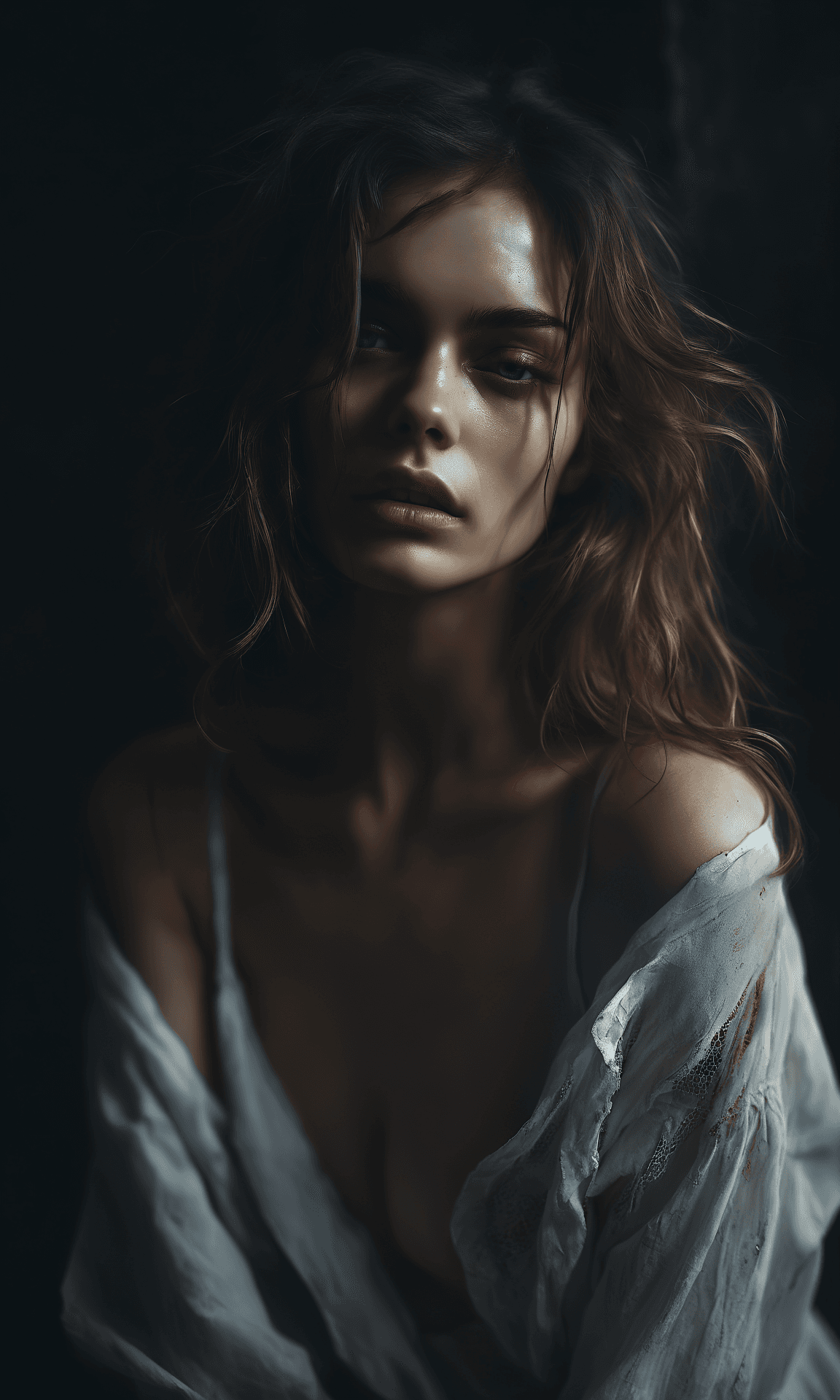 AI generated: Portrait of a beautiful woman, chiaroscuro lighting, emotions, sensual pose, close-up, high dynamic ...