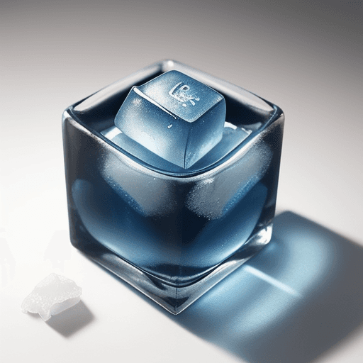 AI generated: blue ice cube with melt golden letters G and P inside