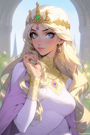 AI generated: A noble anime princess from the royal dynasty with a delicate daisy crown and a sparkling diamond ti...