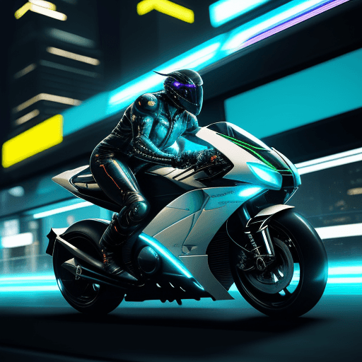 AI generated: Electrifying scene captures a stunning Man  astride a futuristic race motorcycle, its sleek frame ba...