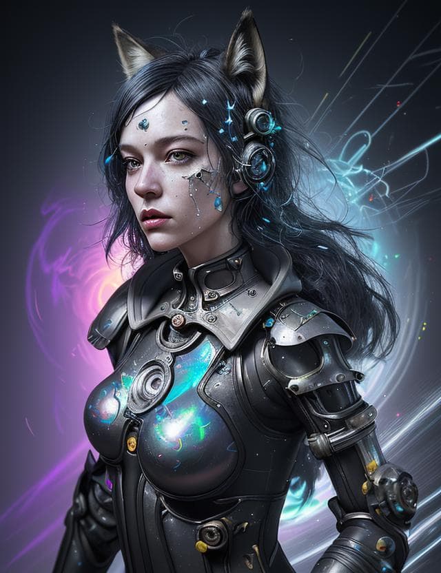 AI generated: DEwoman, Abstract Expressionism, Clockpunk, Opalescent, Displacement Mapping, Fox Engine, Pop Art, H...