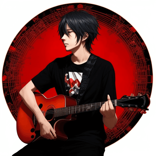 AI generated: a man who has dedicated his life to music and finds inspiration in anime at the same time. He believ...