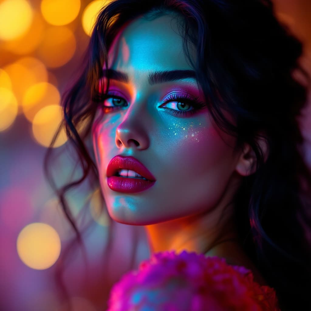 AI generated:  female,DV_Tatjana_Vicious, gorgeous female, , attractive, colorful, flirting, (((full body visible)...