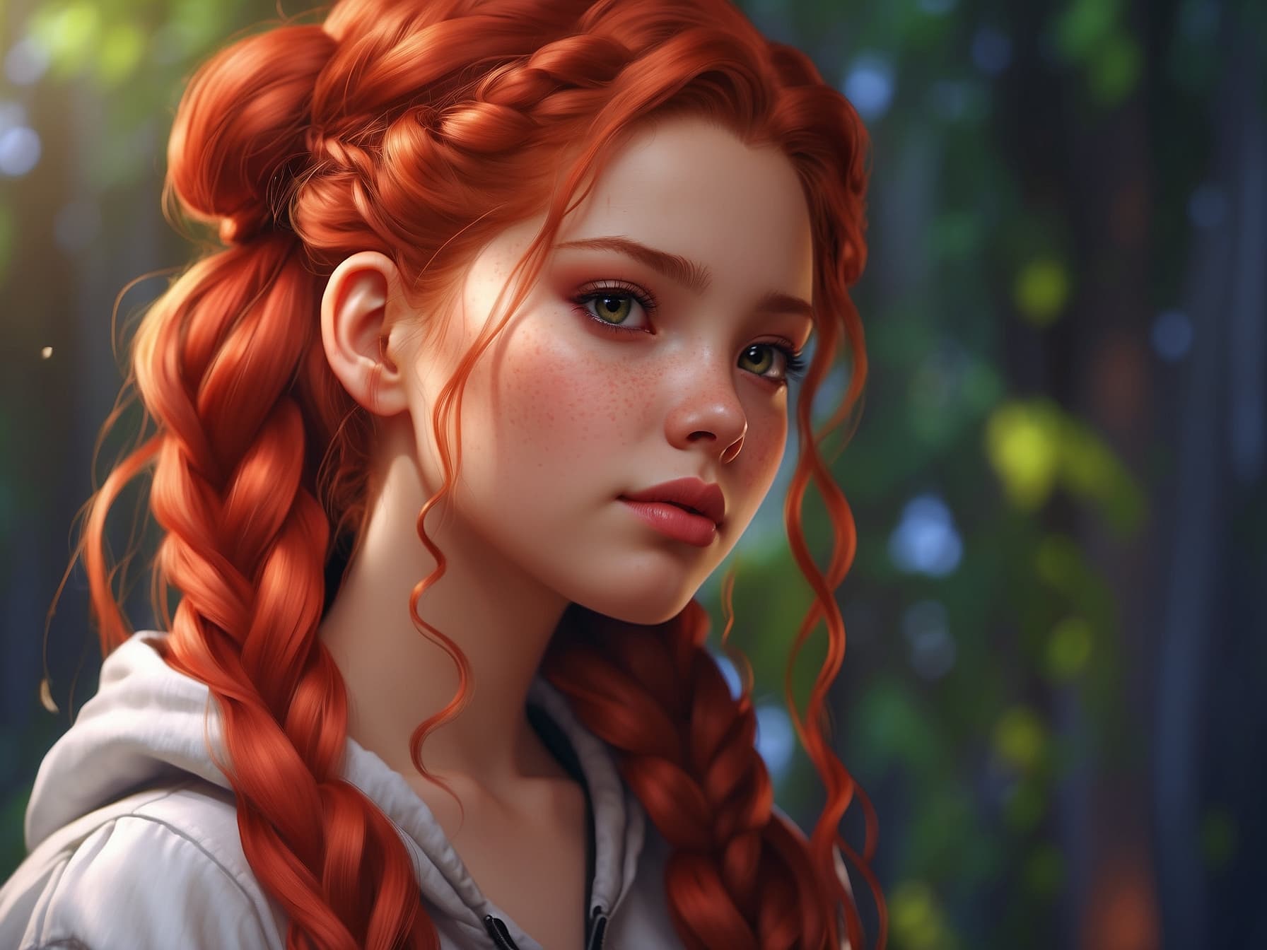 AI generated: a red haired girl with long red hair, a photorealistic painting by Mandy Jurgens, featured on cgsoci...