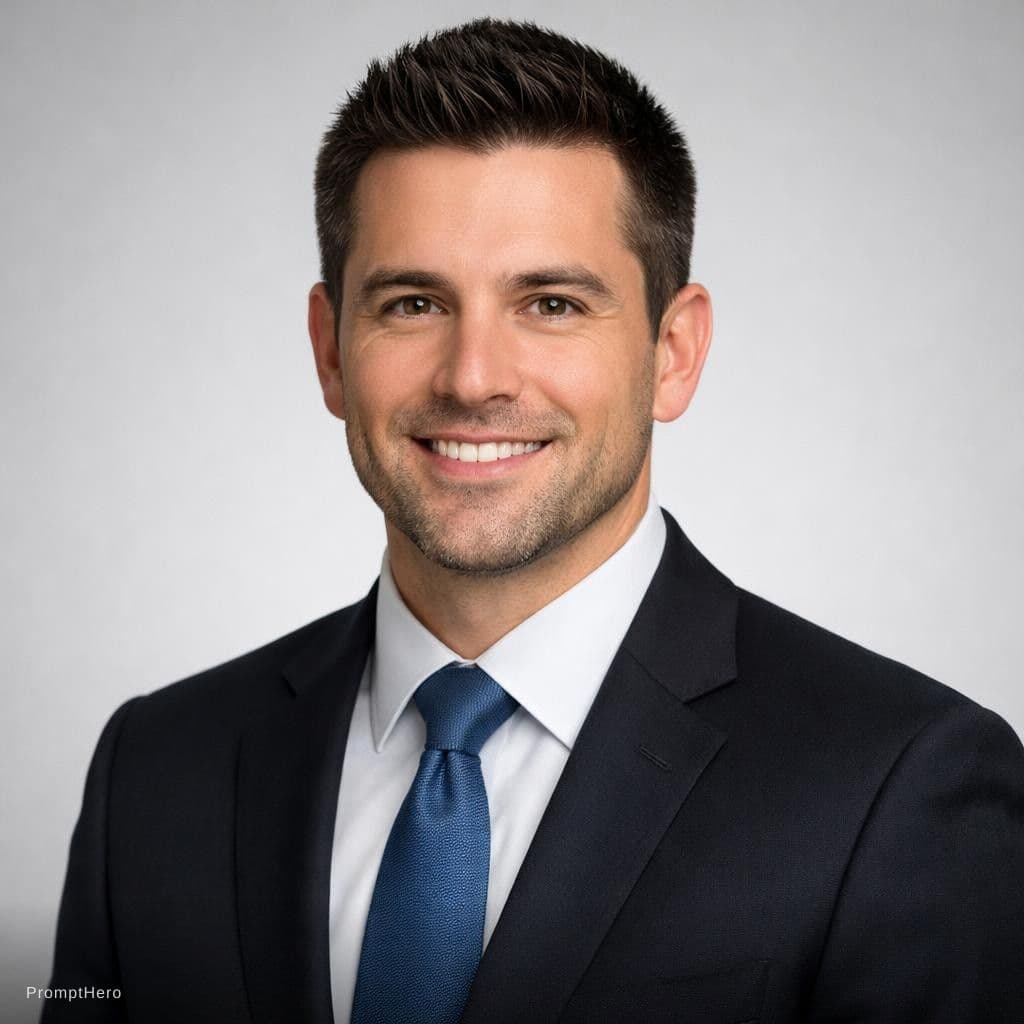 AI generated: Professional LinkedIn photo, man in a dark suit, neutral background, photorealistic, 8k --cref https...