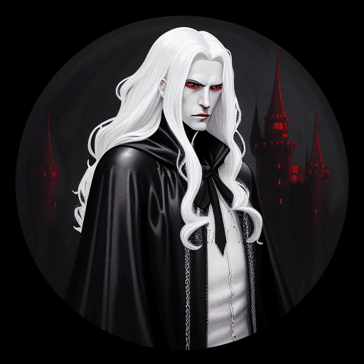 AI generated: pixel art (1. 1)a illustration of vampire king , white hair, long velvet cloaks in black or red, or ...
