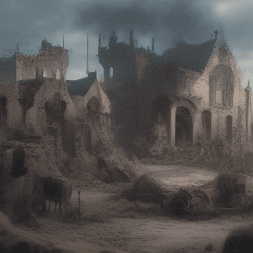 AI generated: a distopic and terrorific land made of  ashes, skulls, bones, esqueletons and more ashes.