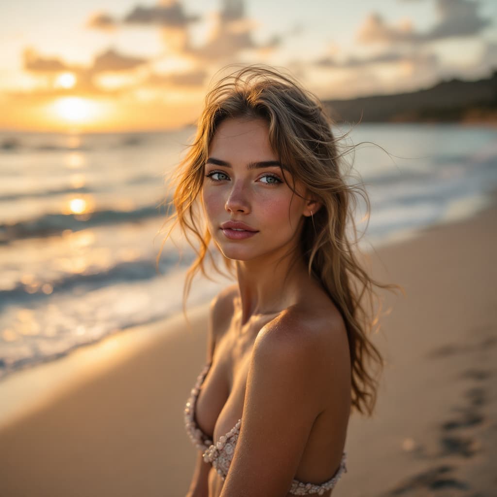 AI generated: 18 years old girl in beach back
 
 