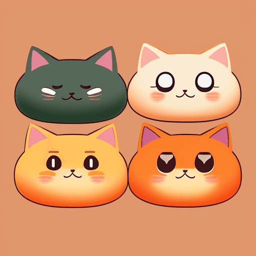 AI generated: mignon pack emote orange fat cat MEMES ( MOJi : fourrure noire . yeux verts ) kawaii . emoji . pour ...