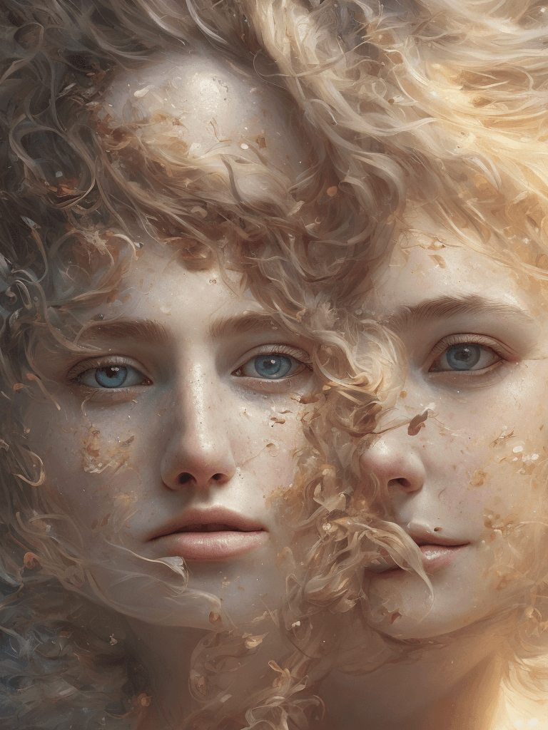 AI generated: sea breeze, golden hour, freckles, natural skin, perfect face, character portrait, complex, canvas, ...
