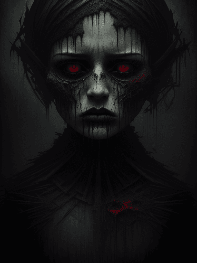 AI generated: unholy, brutal composition, gloomy, intense dark tones, horror, stunning, masterpiece, dramatic, ver...