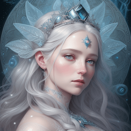 AI generated: Beautiful Delicate Detailed full head portrait of the queen of winter, With Magical grey eyes by Tom...