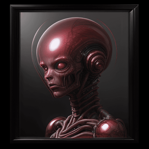 AI generated: ultra HD "complex-inducing (Alien:1.5) RFKTR-style headshot framed transparent ruby red in the style...