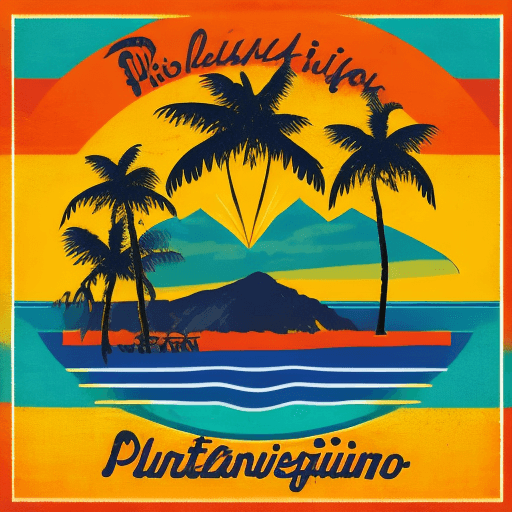 AI generated: A vibrant vintage-inspired summer design featuring the text "puerto vallarta" in bold yellow and ora...