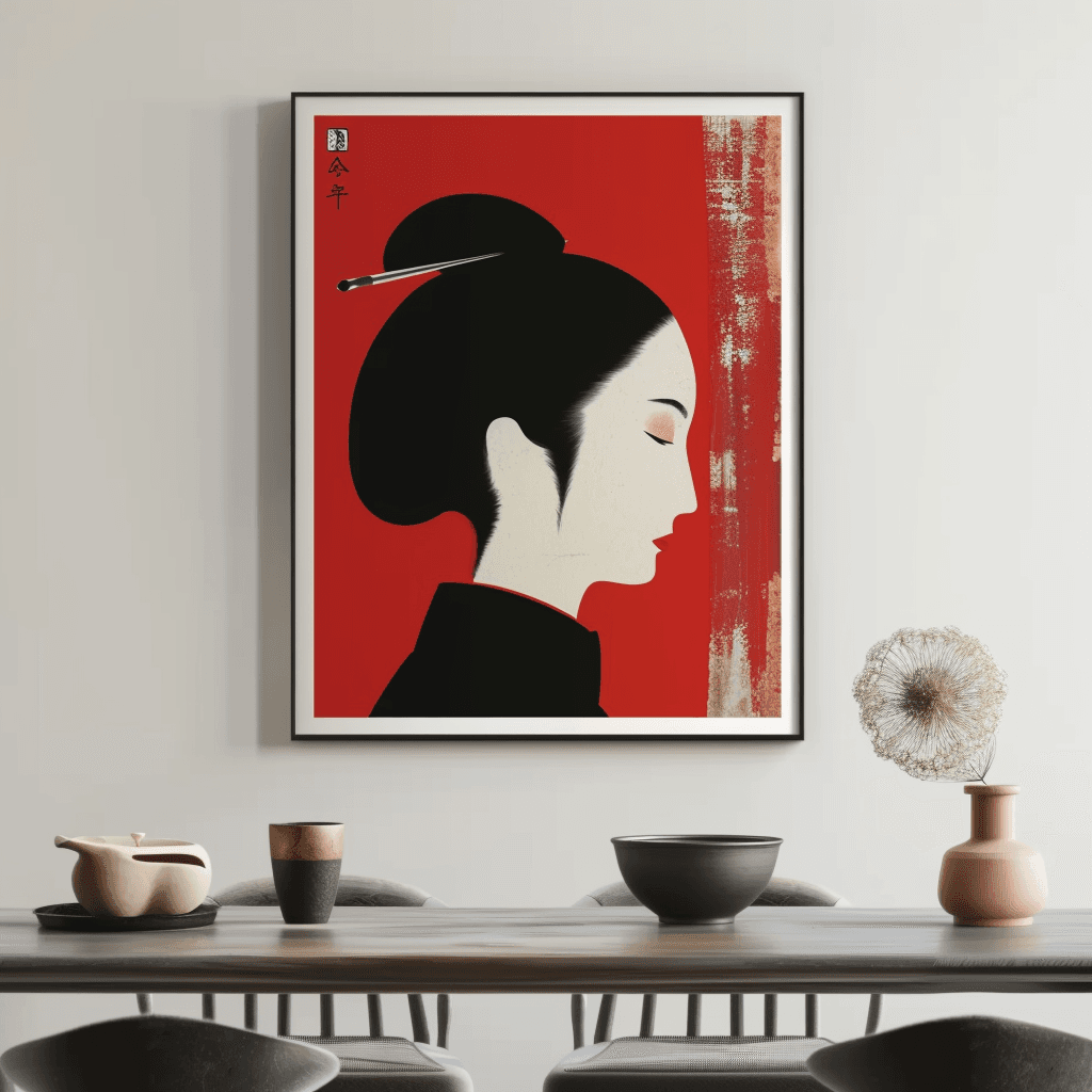 AI generated: Minimalist line drawing of traditional Japanese woman::5 Wearing elegant kimono, gentle expression::...