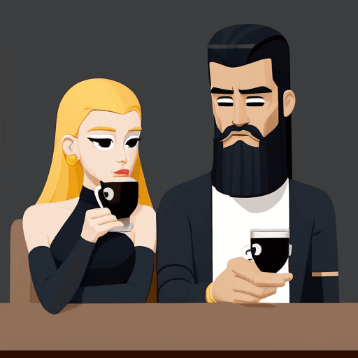 AI generated: A man and a woman are drinking coffee in a coffee shop. vector character illustration, in the style ...