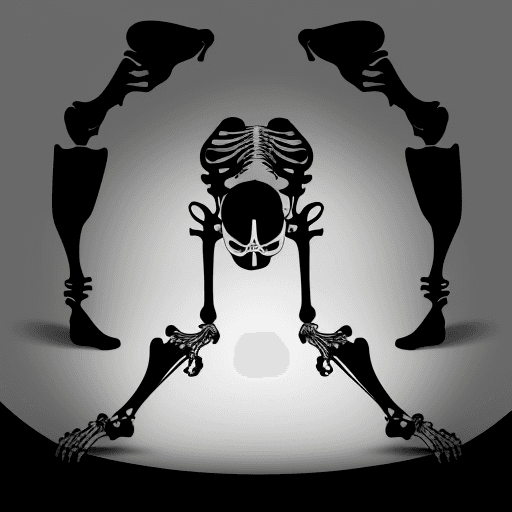 AI generated: skeleton bent over limbo dancing, vector b&w