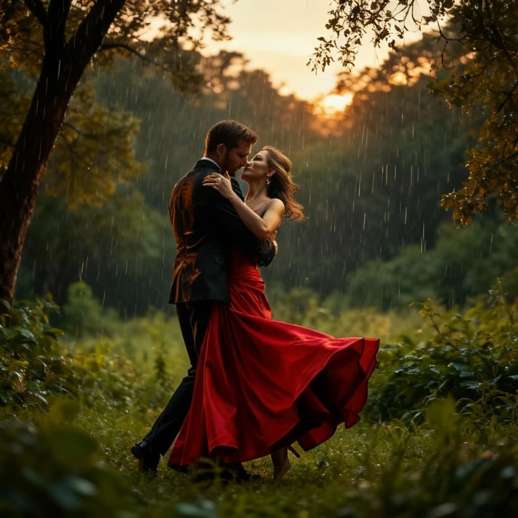 AI generated: danse sous la pluie en pleine nature
