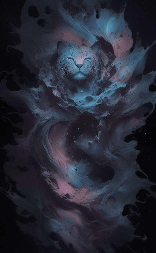 AI generated: alberto seveso art, big cat on space nebula, water ink, ink water, ink, cosmic space background, alb...