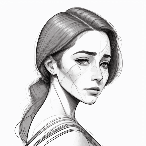 AI generated: sketch of a woman's face to shoulder, expressive line-work, in the style of beautiful portraits and ...