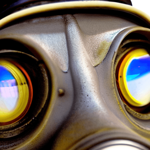 AI generated: A close-up shot of a Chernobyl liquidator's gas mask, filling the frame with gritty, realistic detai...