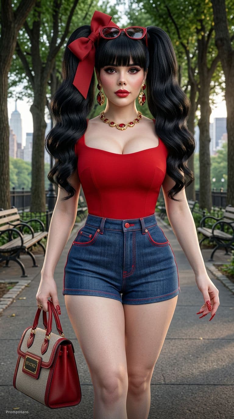 AI generated: Ultra-realistic 8K 9:16 fashion editorial, luxurious, set in an urban park. Of [the woman from the u...