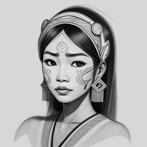 AI generated: sketch of an Indonesian woman's face, tradisional face, expressive line-work, in the style of beauti...