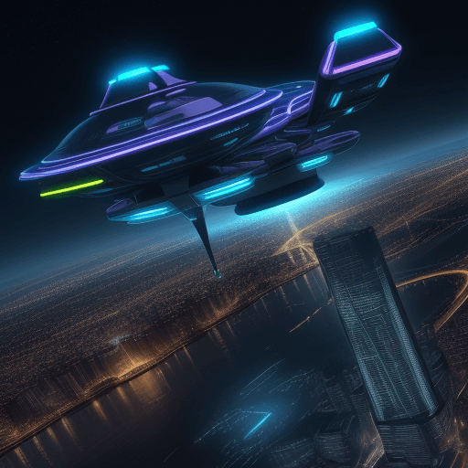 AI generated: future city, flying cars, nighttime, space, 