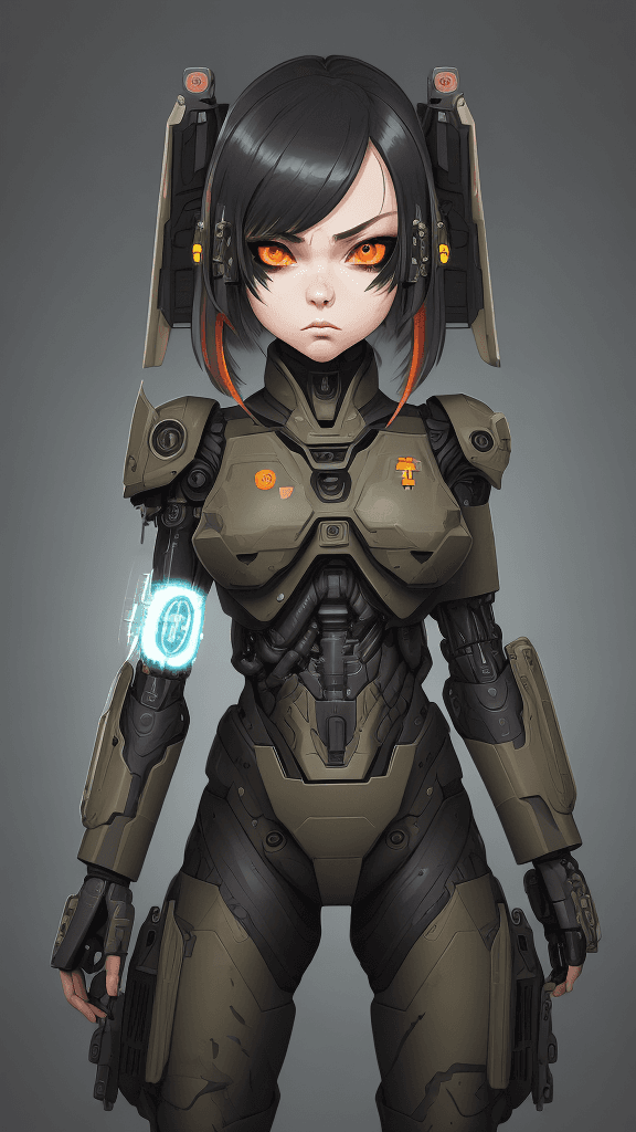 AI generated: in a neutral background portrait of little ((((Cyborg/army/female)))):4.4, wear((army attire)):2.2, ...
