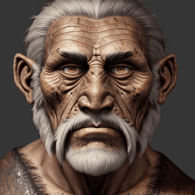 AI generated: frontal view of a face of old prehistoric man 8k