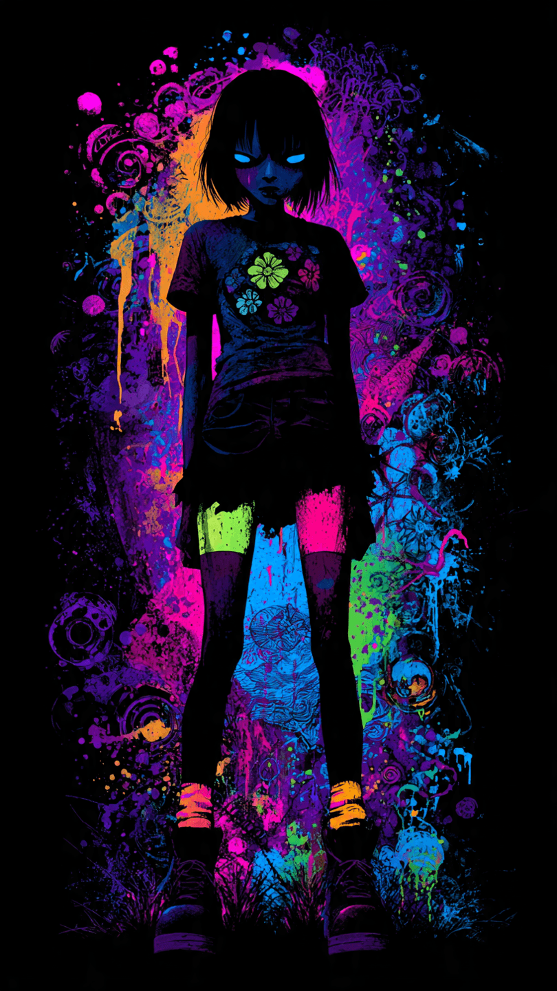 AI generated: Acidpunk,slender girl,art,