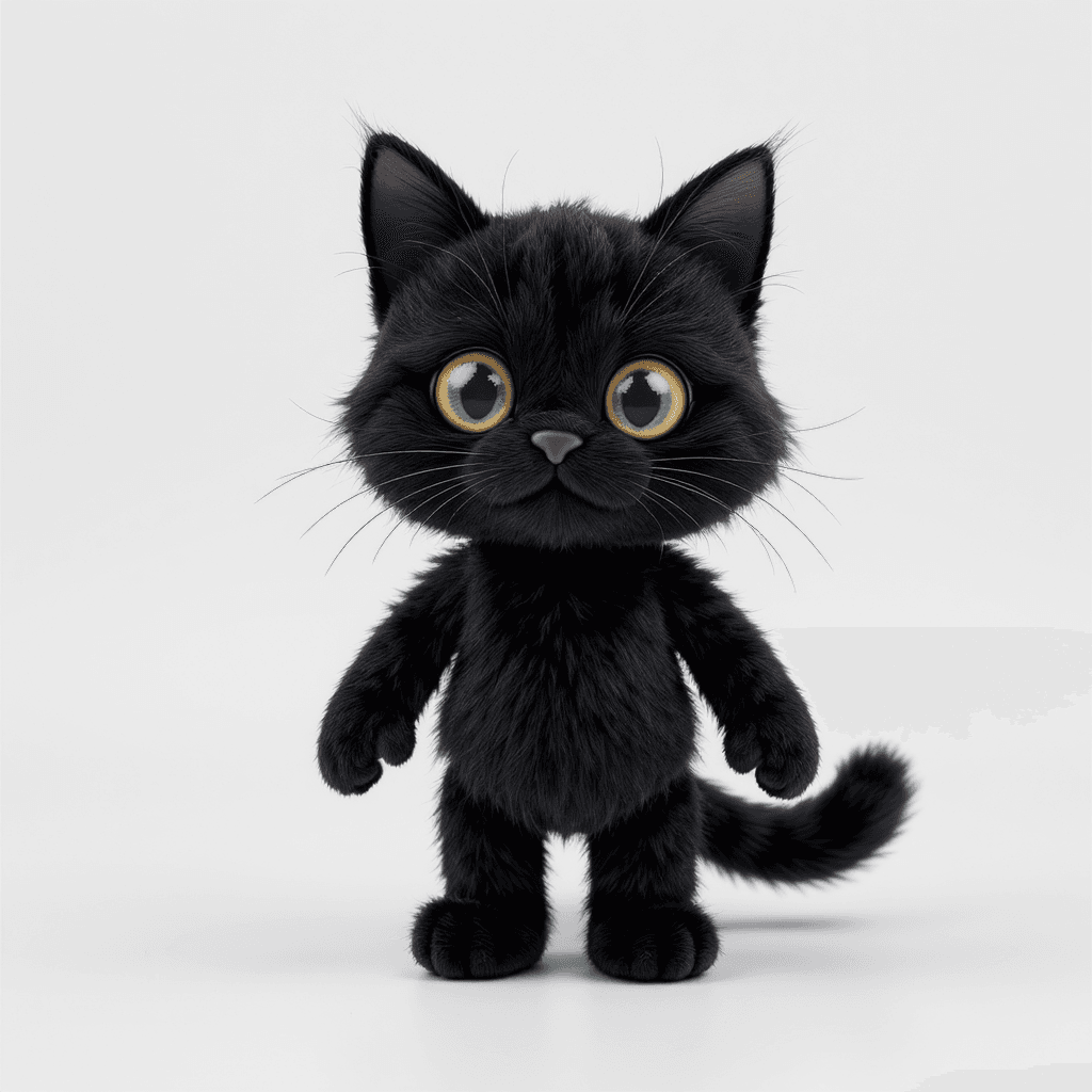 AI generated: black toy cat, with long arms and legs
