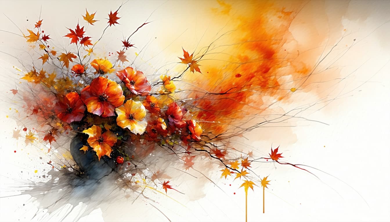 AI generated: Autumn bouquet in bright colors (orange, yellow, red), oil pastel painting:
This artwork harmonious...