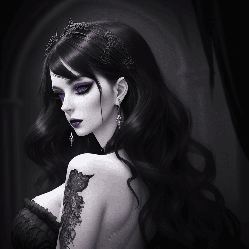 AI generated: A mysterious and alluring gothic siren emerges from the shadows, her pale skin and white makeup acce...